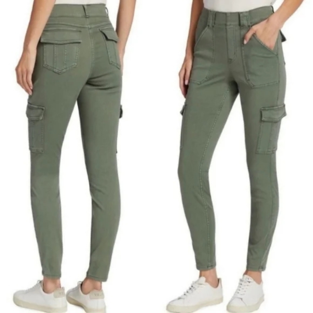 Spanx Stretch Twill Ankle Cargo Pants in Olive Green Size Small
